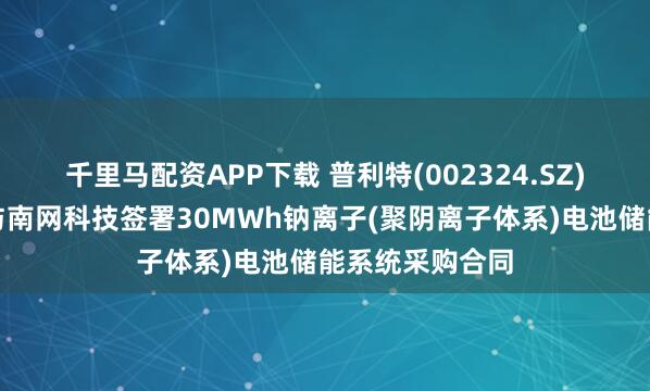 千里马配资APP下载 普利特(002324.SZ)：海四达钠星与南网科技签署30MWh钠离子(聚阴离子体系)电池储能系统采购合同